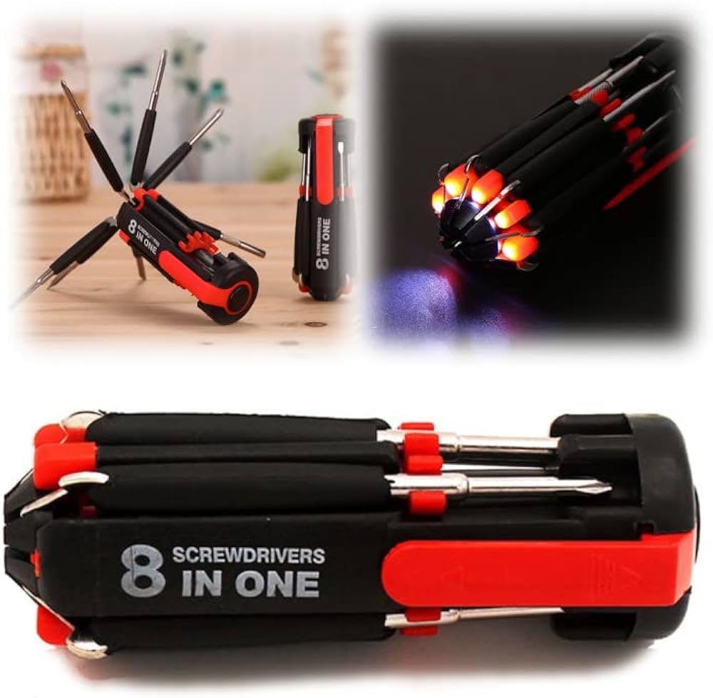 8 in 1 Screw Driver - Screwdriver Tool Kit With LED Torch Multifunctional Screwdriver Multi Portable with 6 LED Torch Tools Light Up Flashlight Maintenance